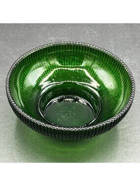 Vintage Hoosier Glass Emerald Green Ribbed Pedestal Serving Bowl 4054